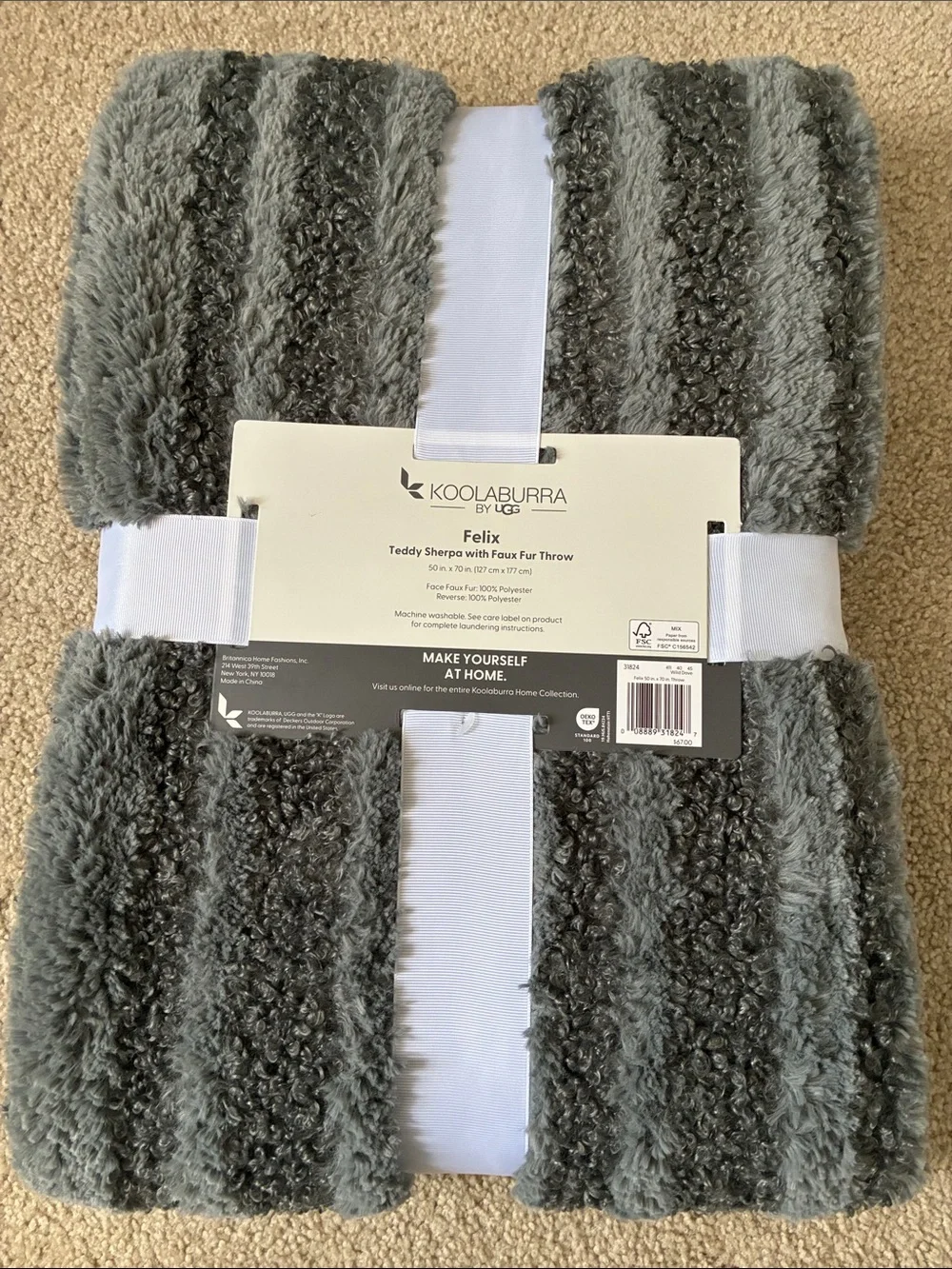 Brand New Koolaburra by UGG Felix Teddy Sherpa Throw Blanket Faux Fur 50” x 70”